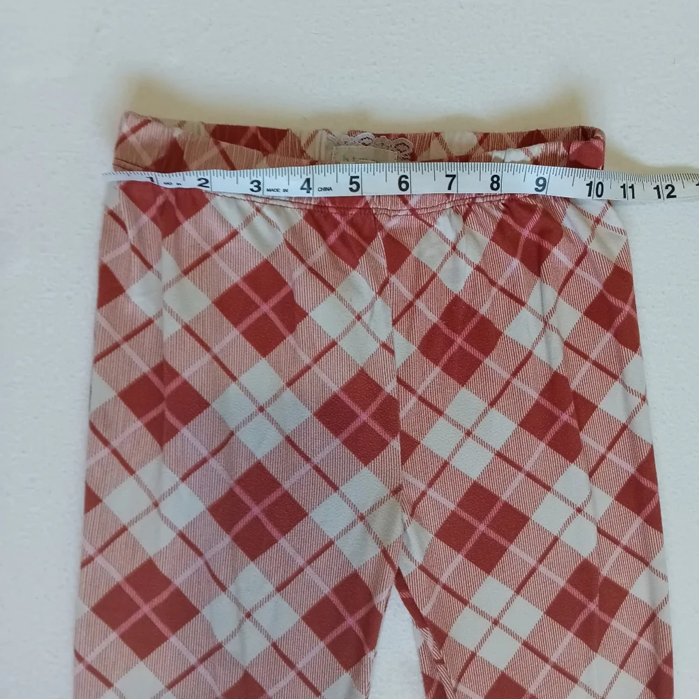 btween Sz 8 Red and White Plaid Flared Stretchy Hippie 70s Inspired Pants